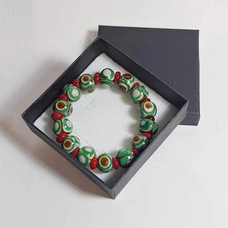 Ręcznie wykonana bransoletka ze szkło sodowo-wapniowego,  lampwork Leśna Aura
