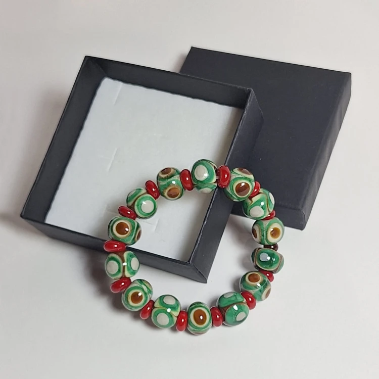 Ręcznie wykonana bransoletka ze szkło sodowo-wapniowego,  lampwork Leśna Aura z pudełkiem