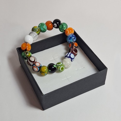 Ręcznie wykonana bransoletka ze szkła artystycznego lampwork Kosmiczny Krąg z pudełkiem