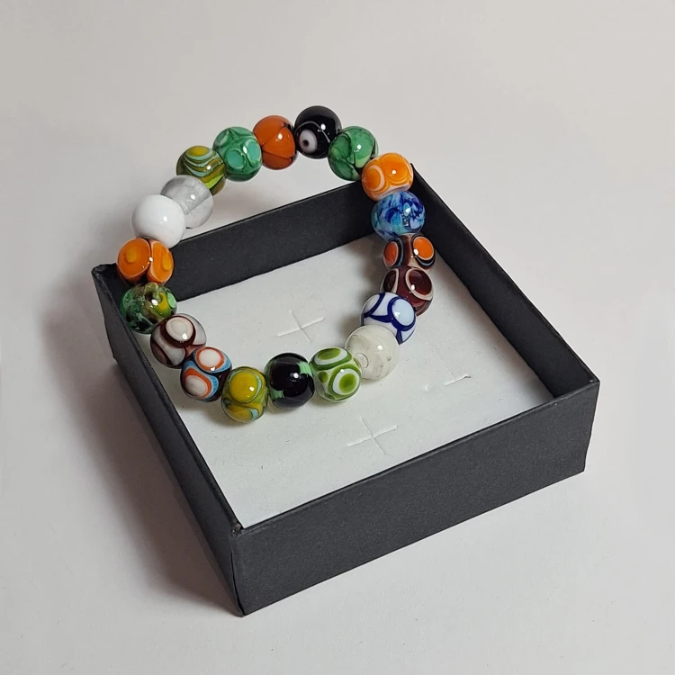 Ręcznie wykonana bransoletka ze szkła artystycznego lampwork Kosmiczny Krąg z pudełkiem