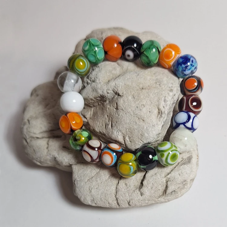 Ręcznie wykonana bransoletka ze szkła artystycznego lampwork Kosmiczny Krąg kolorowa