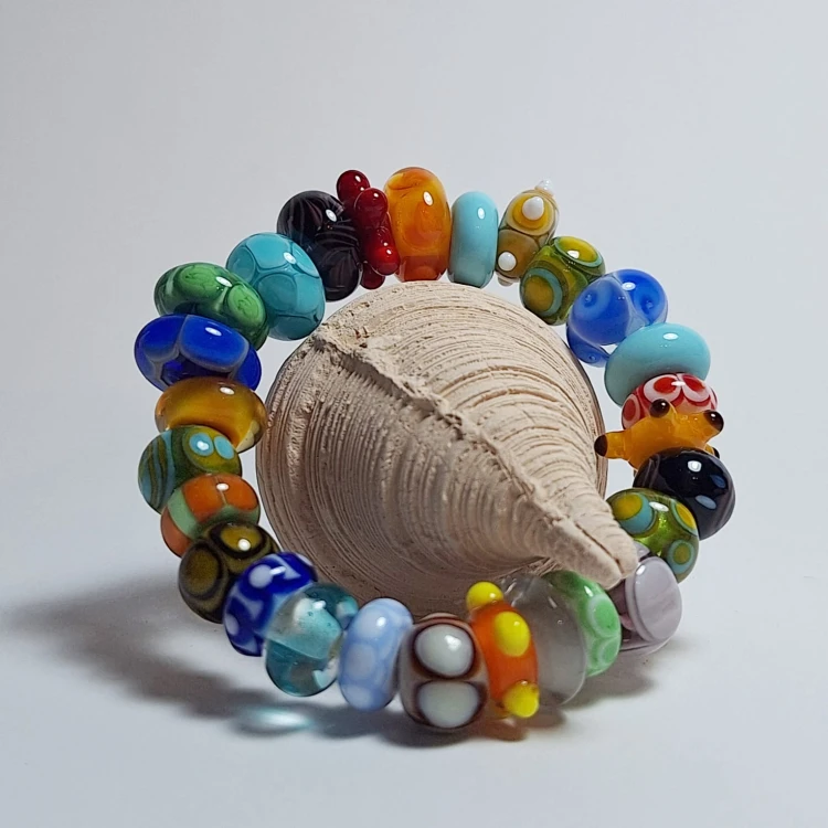 Bransoletka wielokolorowa Tęczowy Świat ze szkła artystycznego  lampwork tęczowe kolory