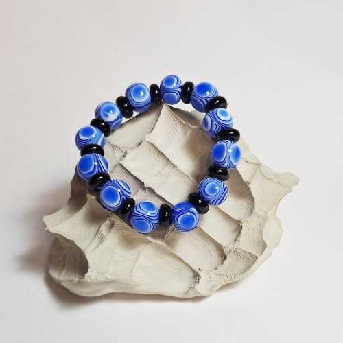 Ręcznie wykonana bransoletka ze szkła artystycznego, lampwork. Błękit Nieba