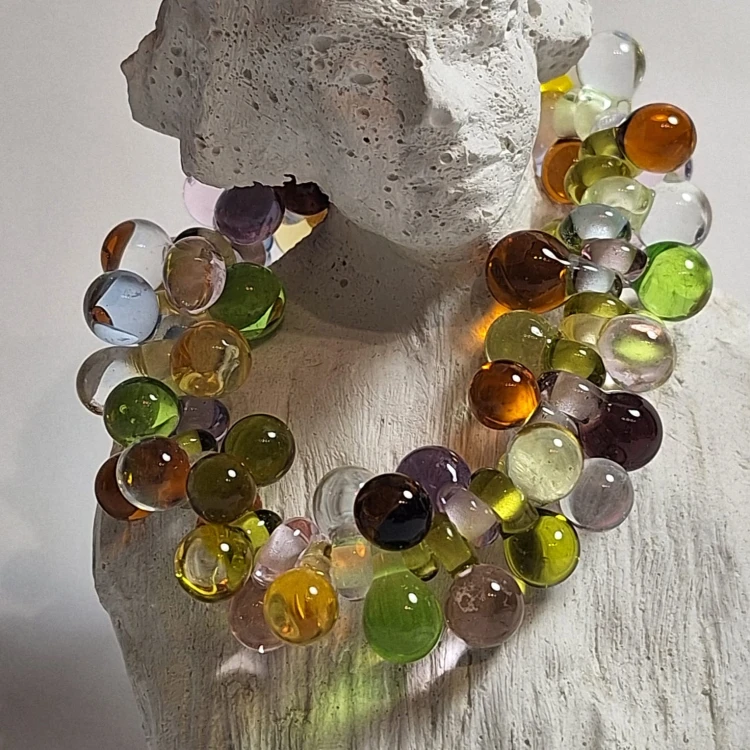Ręcznie wykonana bransoletka ze szkła artystycznego lampwork. Pastelowy Blask (przezroczysto - brązowa)