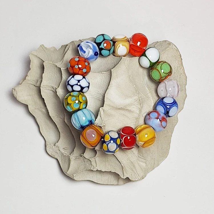 Ręcznie wykonana bransoletka ze szkła artystycznego  lampwork. Taniec Kolorów intensywne barwy