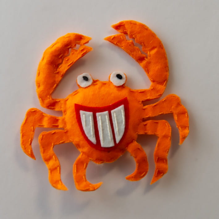 pomarańczowy  krab rękodzieło magnes na lodówkę  z filcu