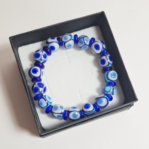 Morskie Opowieści ręcznie wykonana bransoletka  ze szkła artystycznego  lampwork  w pudełku