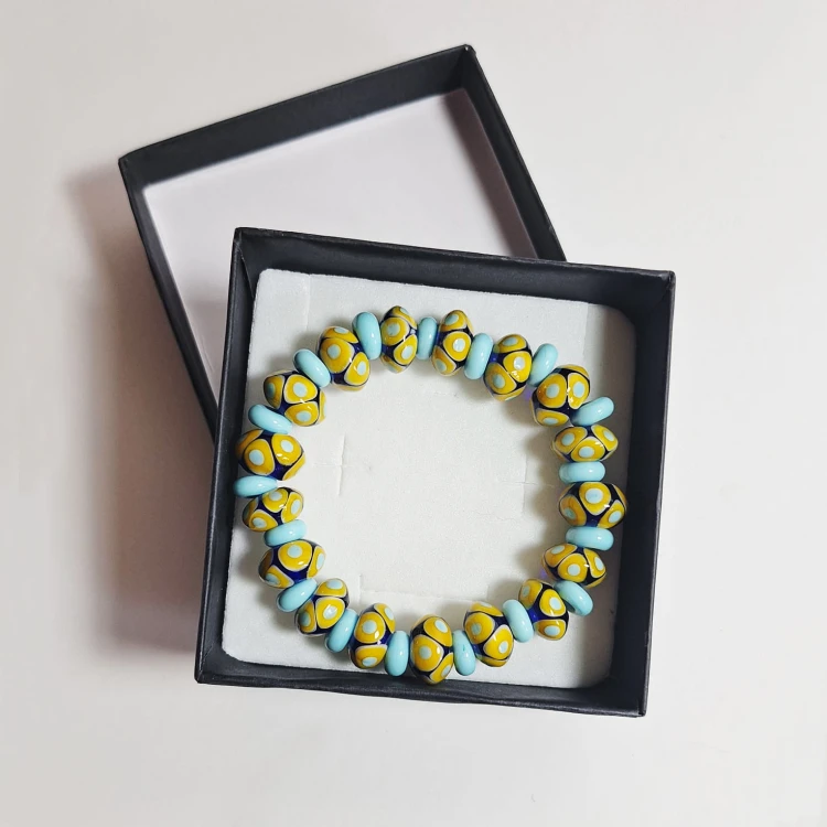 Cytrusowa Laguna ręcznie wykonana bransoletka  ze szkła artystycznego  lampwork  w pudełku