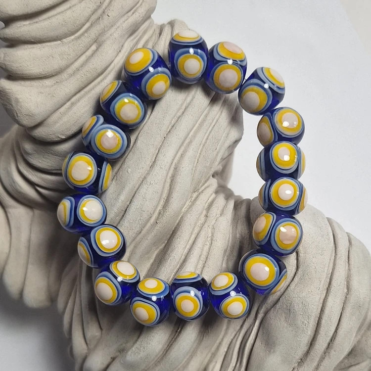 Szafirowe Słońce  ręcznie wykonana bransoletka  ze szkła artystycznego  lampwork