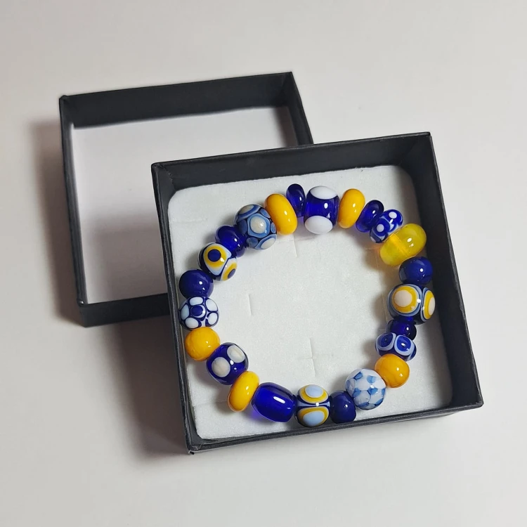 Letnie Niebo  ręcznie wykonana bransoletka  ze szkła artystycznego  lampwork