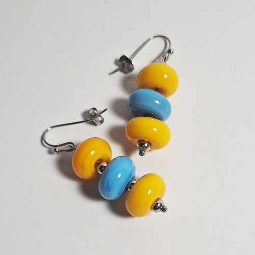 Słoneczne Niebo ręcznie wykonane dwa kolczyki ze szkła artystycznego  lampwork