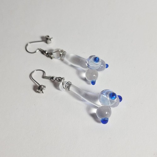 Niebieskie Bąbelki ręcznie wykonane dwa kolczyki ze szkła artystycznego  lampwork