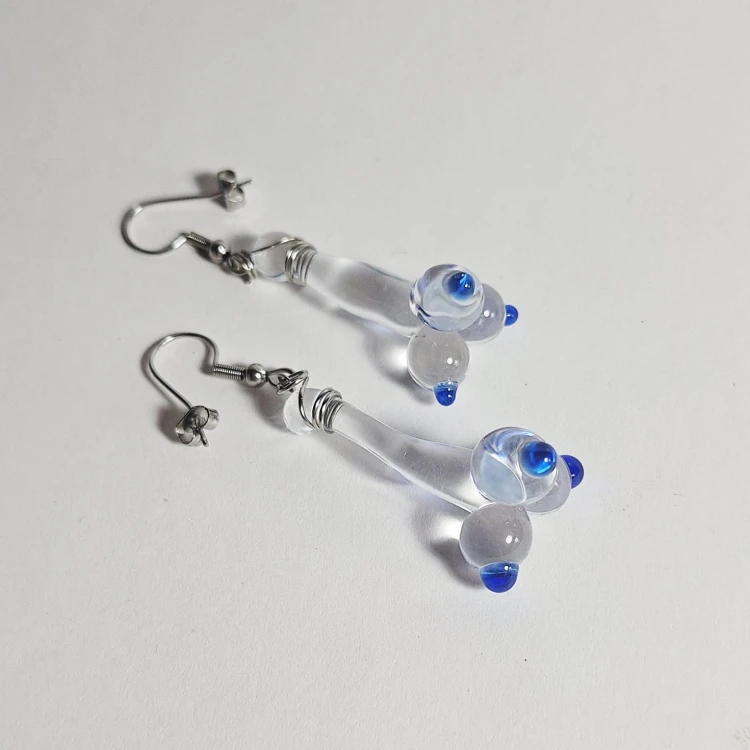 Niebieskie Bąbelki ręcznie wykonane dwa kolczyki ze szkła artystycznego  lampwork