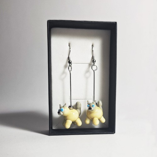 Kotki Syjamskie ręcznie wykonane dwa kolczyki ze szkła artystycznego  lampwork