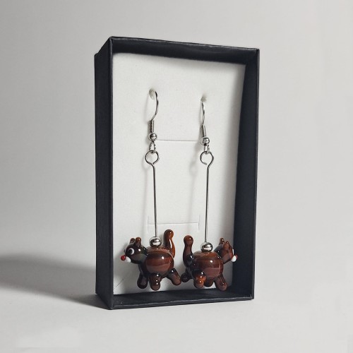 Brązowe Kotki  ręcznie wykonane dwa kolczyki ze szkła artystycznego  lampwork