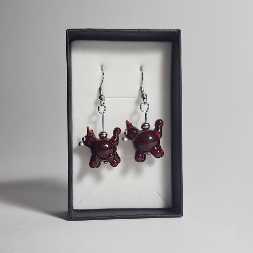 Brązowe Kocury ręcznie wykonane dwa kolczyki ze szkła artystycznego  lampwork
