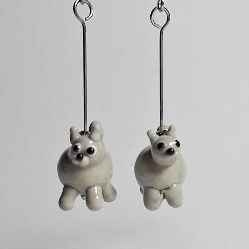 Szare Kotki ręcznie wykonane dwa kolczyki ze szkła artystycznego  lampwork