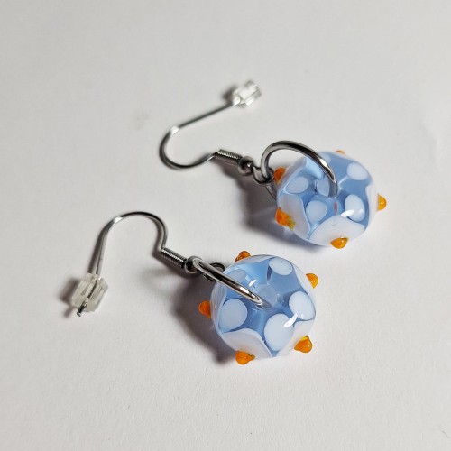 Niebieskie Koraliki ręcznie wykonane dwa kolczyki ze szkła artystycznego  lampwork