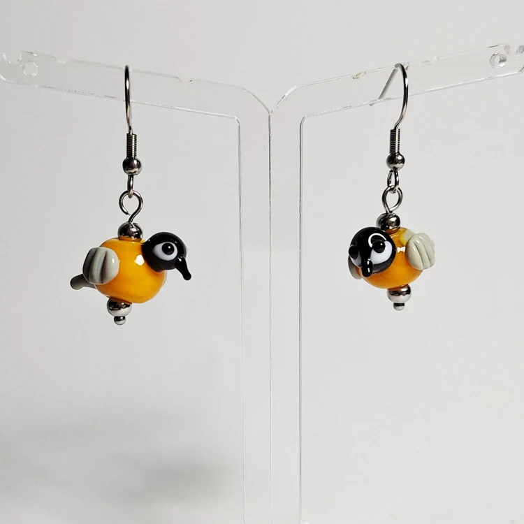 Kolorowe Ptaszki ręcznie wykonane dwa kolczyki ze szkła artystycznego  lampwork