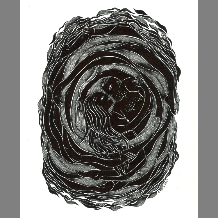 rysunek Ying Yang czarny na białym tle bez ramki
